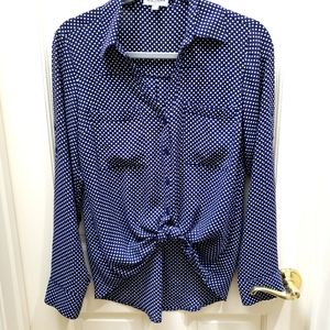 Express Portofino Blouse, Size Medium, Blue with dots